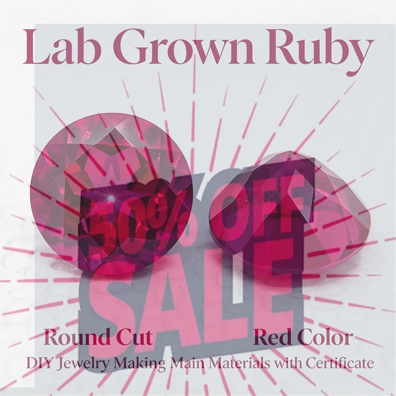 Lab Grown Ruby Round Cut Red Color High Quality Charms Jewelry Making Ring Necklace Earrings Main Materials with Certificate