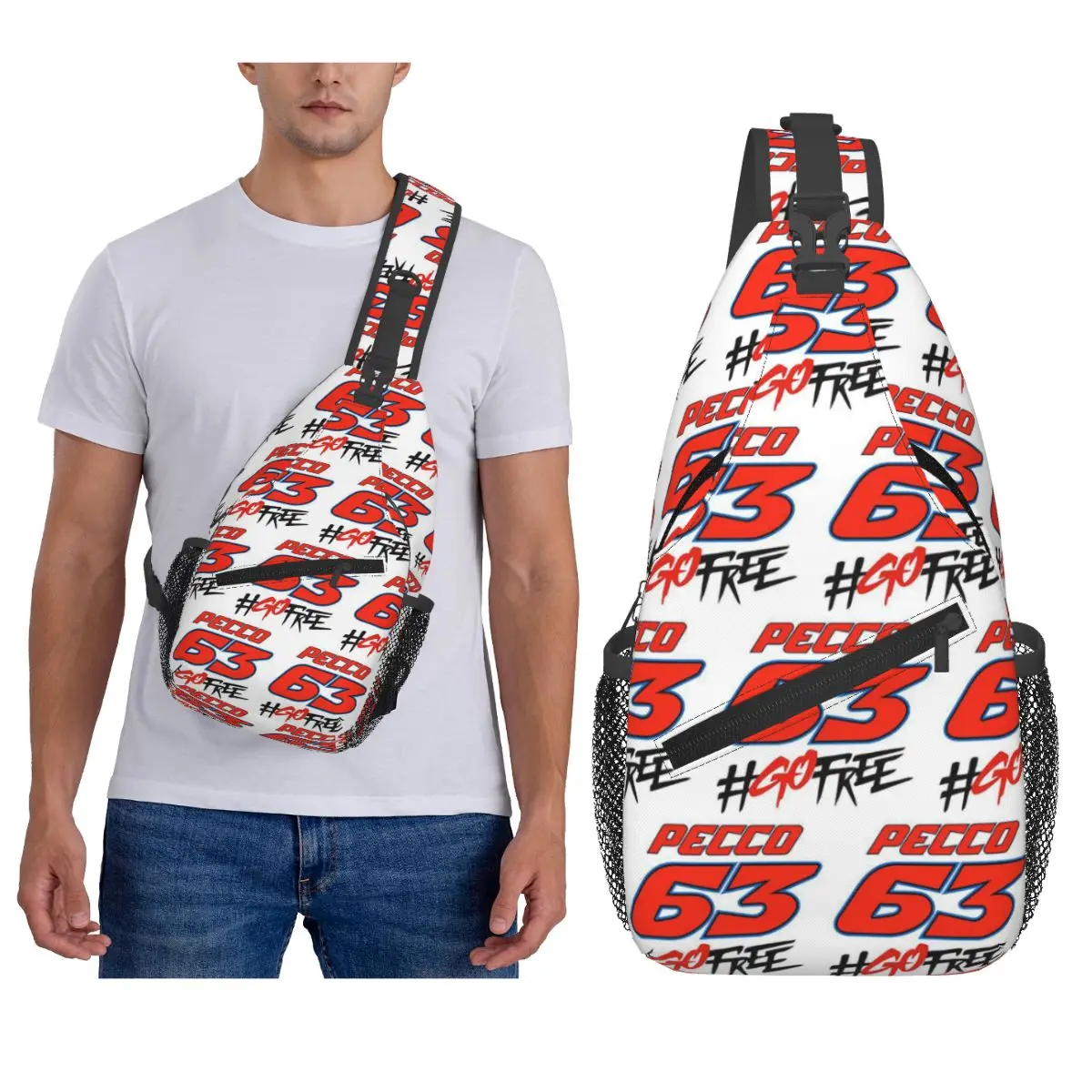 Pecco Bagnaia 63 حقيبة صدر للرجال حقيبة ظهر كروس بودي حقيبة صدر للسفر والمشي لمسافات طويلة حقيبة كتف Daypack