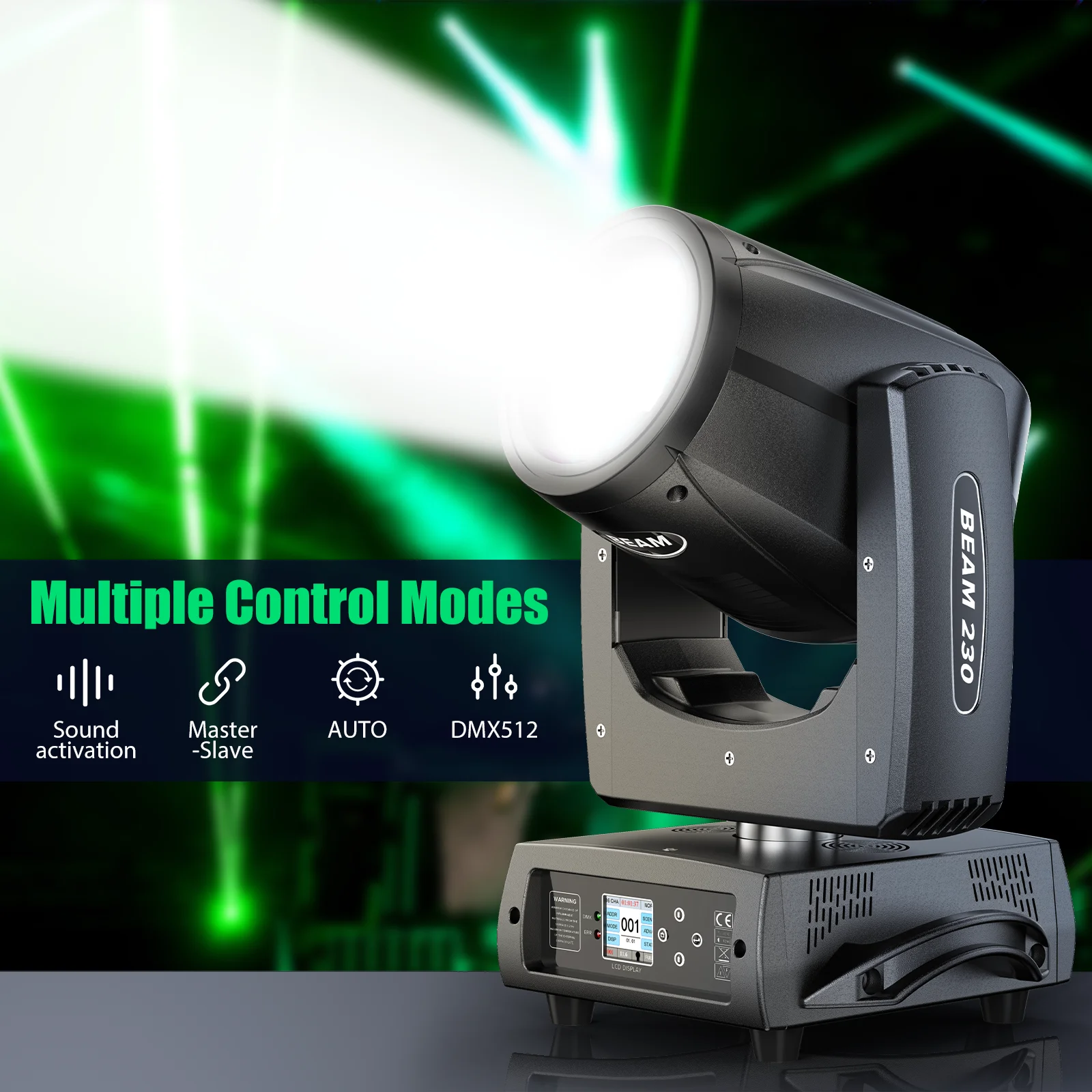 U'King 230W 7R Beam Moving Head Light 24 Prism 14 Gobos LED Rainbow Effect Light DMX512 Stage Light for DJ Disco Bar Party