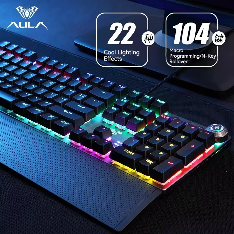 AULA F2088 Mechanical Keyboard Backlight Wired 104Keys 100%layout Custom  Full Key No Punch for E-Sport Gaming Keyboard