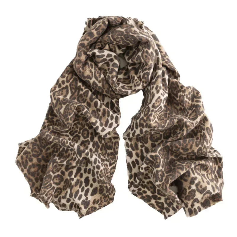 2024 New Leopard Soft Warm Scarf for Women Retro Print Imitation Cashmere Tassel Scarves Shawl Girl Clothing Accessories Gift