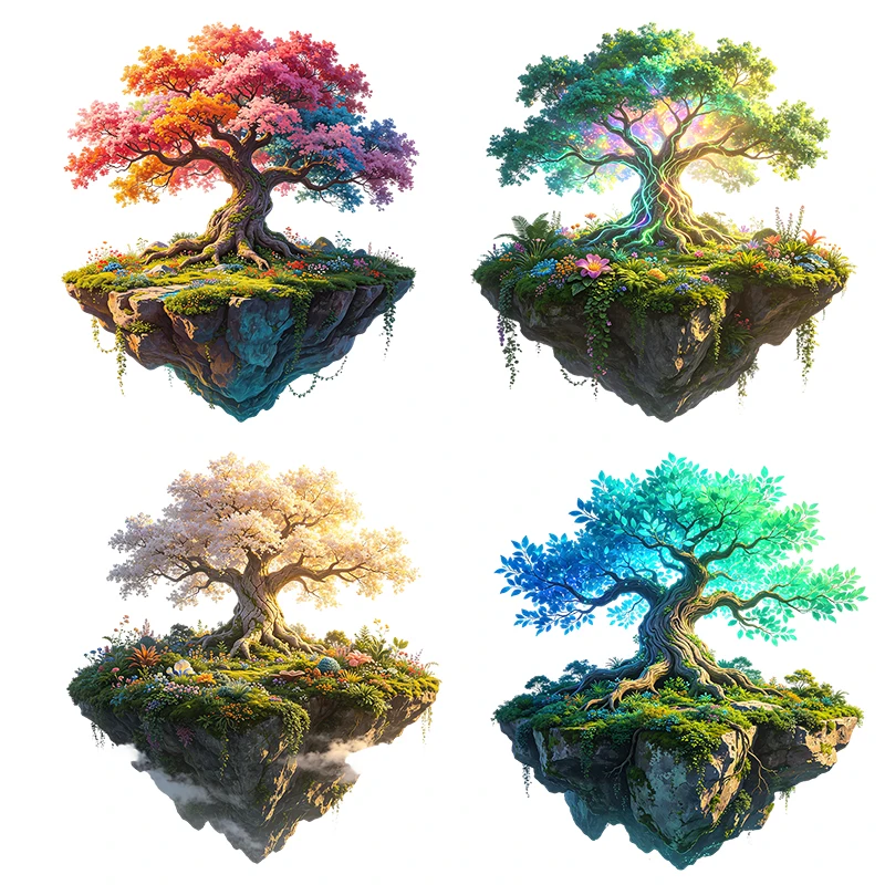 Three Ratels CAB31 Romantic colorful tree floating island art wall stickers for home decoration