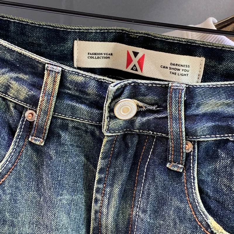 Patchwork Retro Vintage Jeans Men's High-End Washing Craft Loose Trendy Pu Shuai Wide Leg Leisure All-Matching Harem Pants