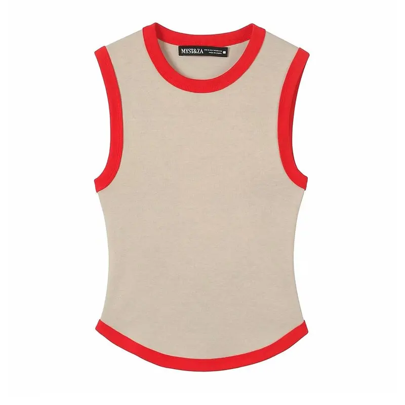 Spring 2026 Women's Sleeveless round Neck T-shirt New Arrival Multi-Color Options Contrast  Design Comfortable Fit Commut...
