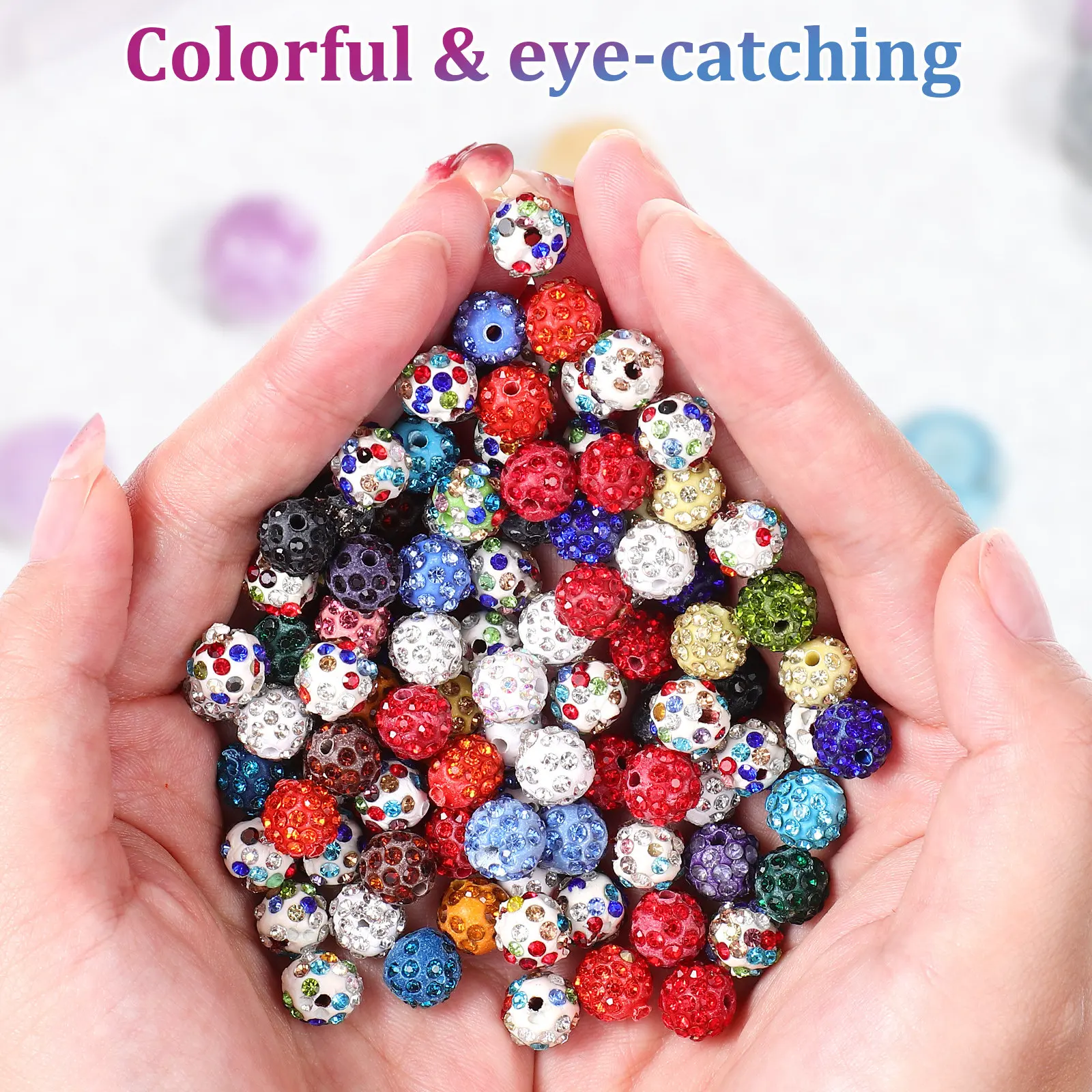 

100 шт. разноцветных бусин со стразами, с отверстиями, для изготовления браслетов, ожерелий и рукоделия