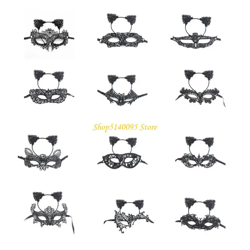 DXAE Flexible Halloween Face Covering and Headband Set Fashion Costume Hairpiece Lace Detailing And Secure Headband Design