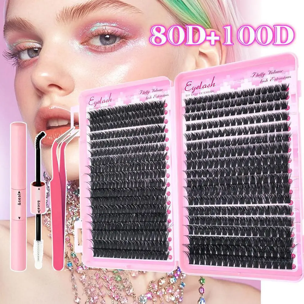 NEW 80D/100D Eyelash Extension Kit Fluffy Eyelash Extension Seal And Lash Thick With Kit Clusters Tweezers Wispy Lash Lash C4F9
