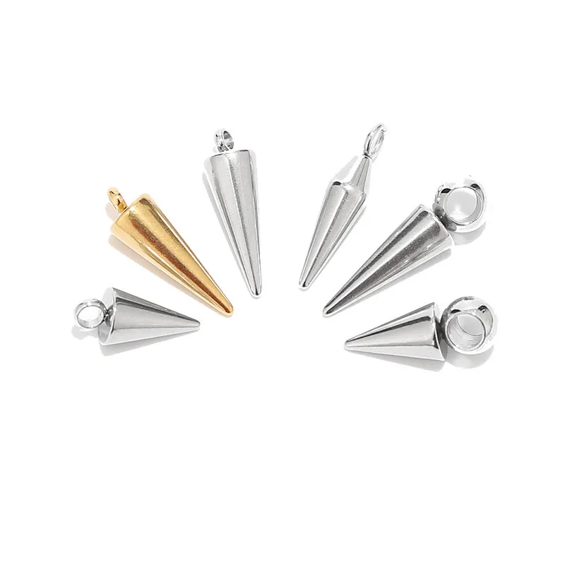 10PCS Stainless Steel Cone Charms Pendants Retro Bullet Spike Beads Charms for Women Man Hoop Earring Making Supplies