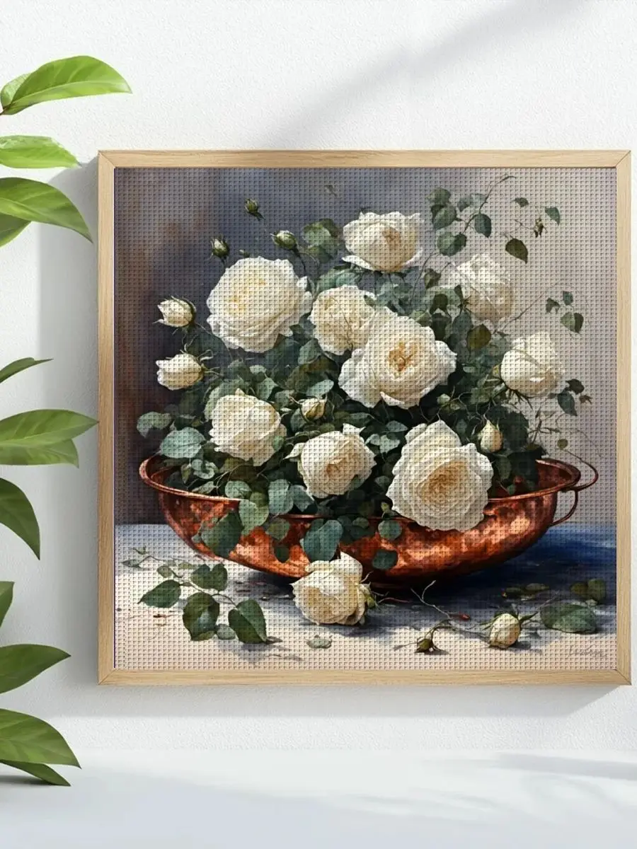 1 Stück 40x40 cm/15,74 Zoll Rosenblumen-Stempel-Kreuzstich-Set DIY-Set 11CT/14CT DIY-Stickerei-Set DIY-Kreuzstich-Set – Detail 1