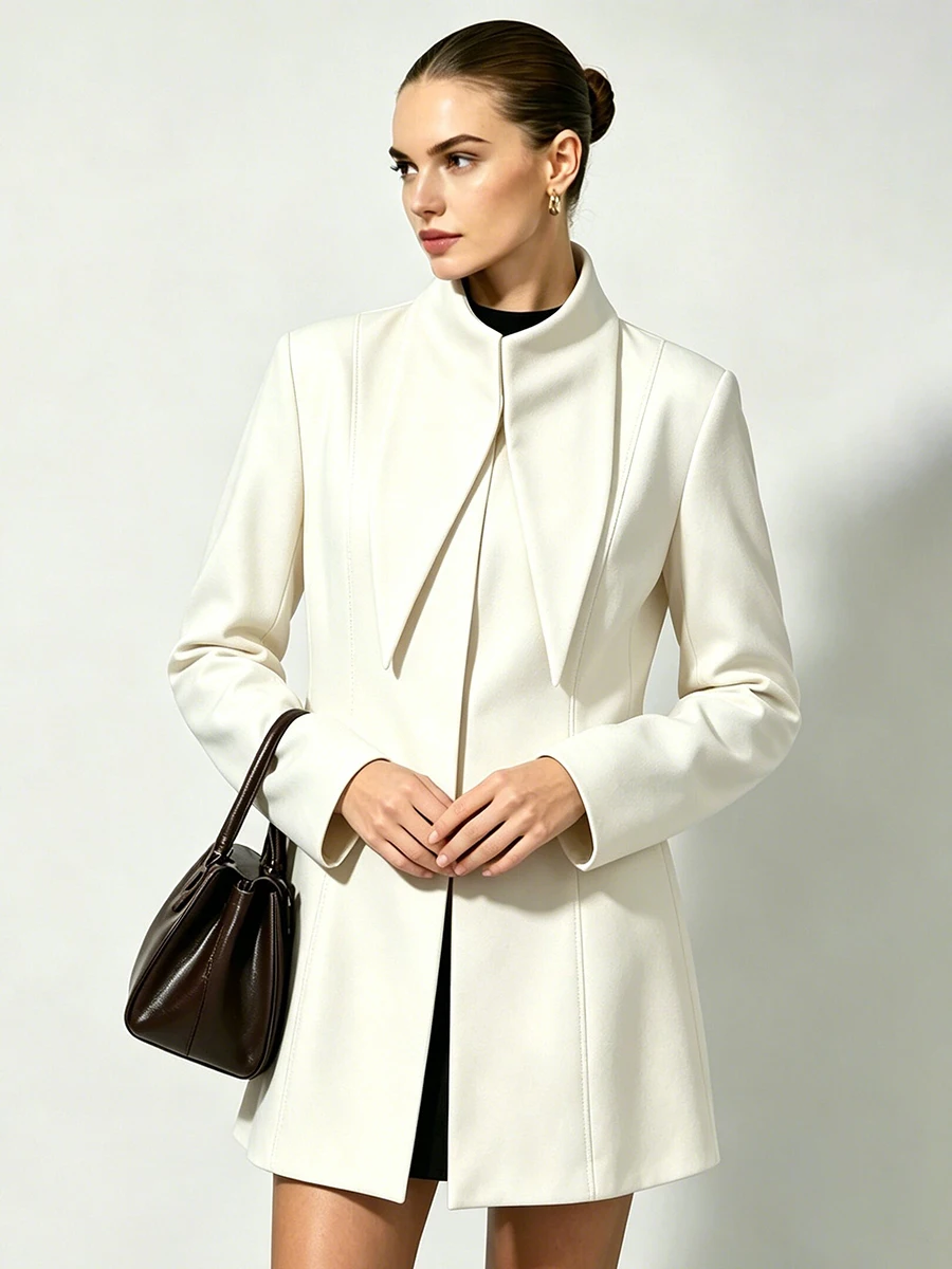 LIMO Long Lapel Detail Hidden Placket Tailored  Blend Coat Women Elegant Autumn Outer Jacket