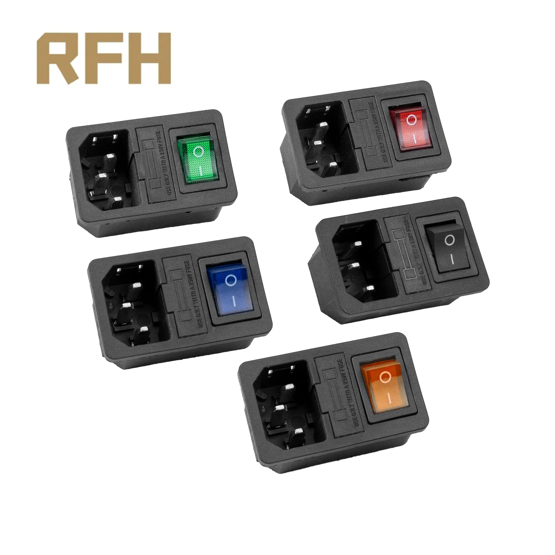1pcs With 10A Fuse Rocker Switch Fused IEC320 C14 Power Socket Fuse Switch Connector Plug Connector Red Green Blue Black Yellow