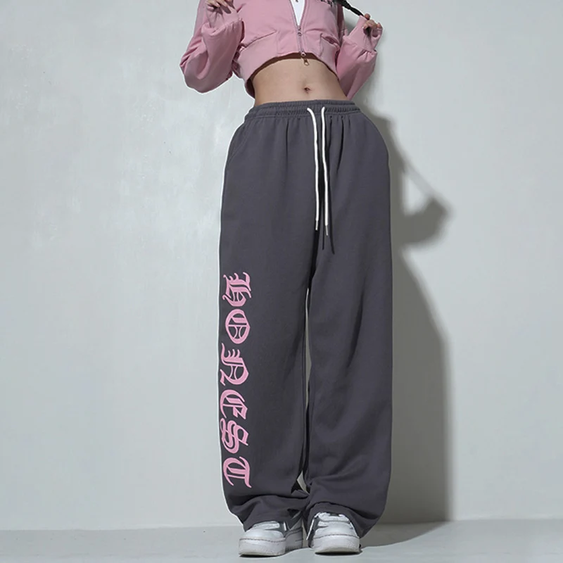 Kpop Streetwear Gray Baggy Sweatpants Women Y2K Vintage Oversize Letter Jogging Sports Pants Female Harajuku Wide Leg Trousers