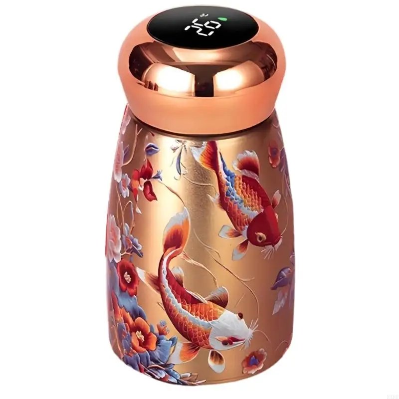 Stainless Steel Insulated Tumblers with Lid Temperature Display and Decorative Florals Print Finish Vacuum Flask Water Bottle