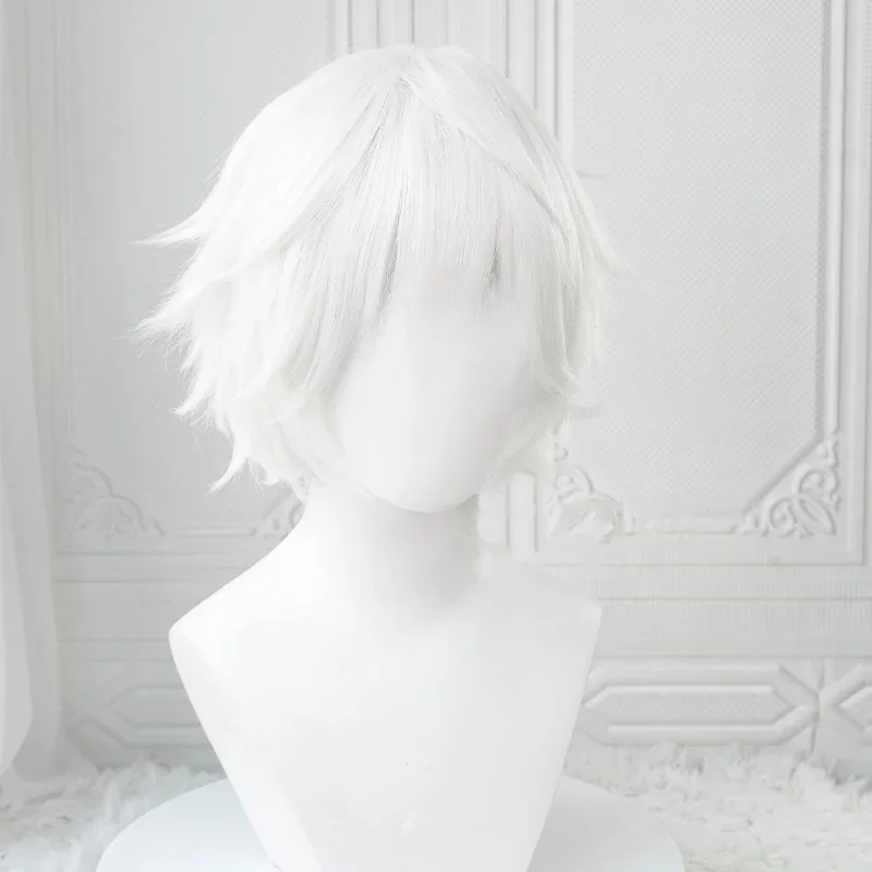 Peluca de Cosplay Anime Kaneki Ken Blanca Corta Esponjosa con Parche para Ojo Sintética Resistente al Calor Juego de Roles para Fiesta 2