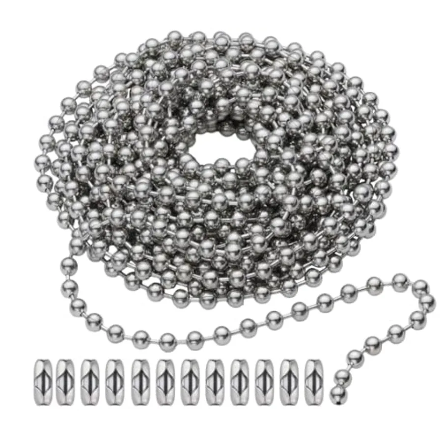 10 Feet 120 Inch Ceiling Fan Pull Chain Extension - Nickel Plated - 3mm Beaded Ball Chain with 12 Connectors - Rust Proof Solid