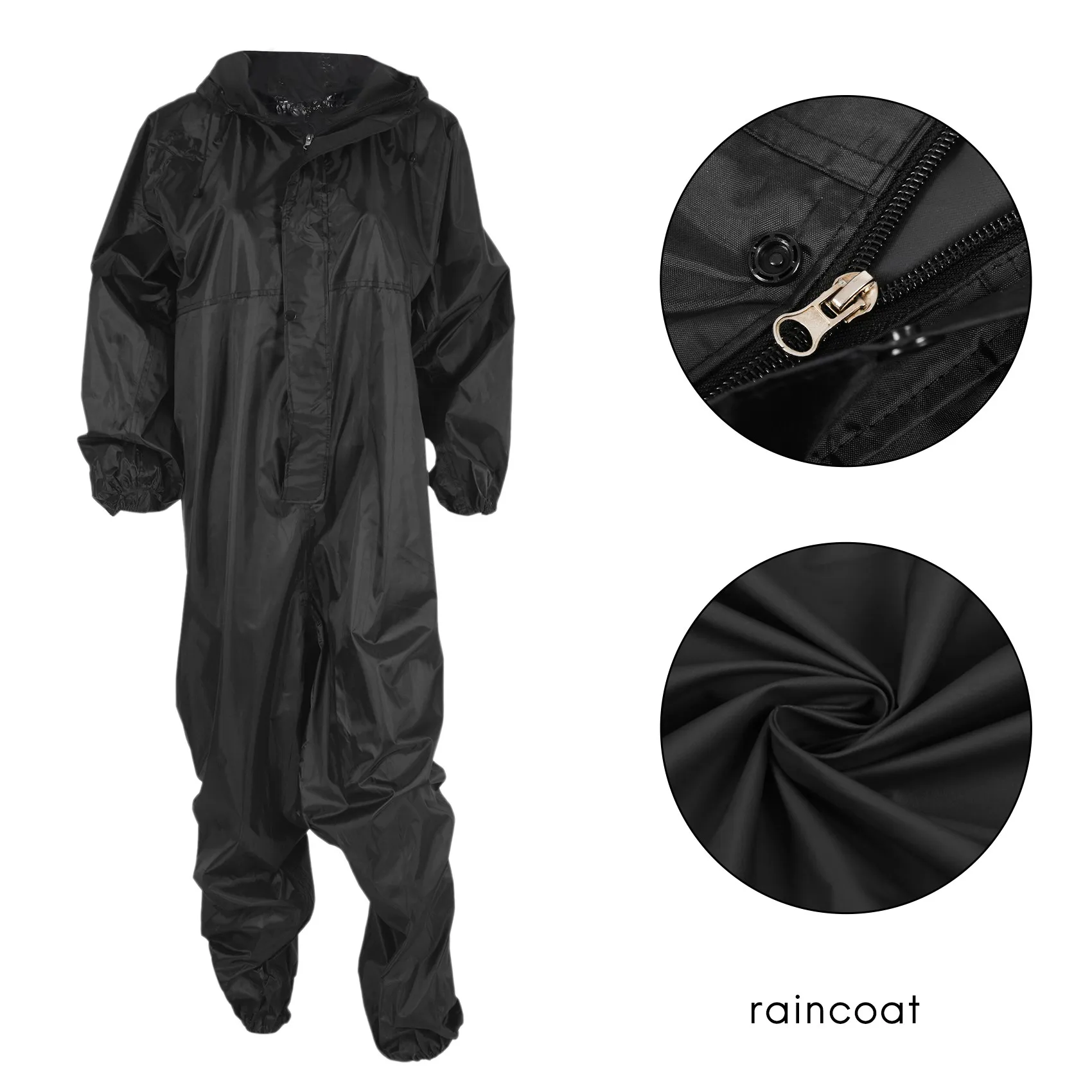 Fashion Motorcycle Raincoat /Conjoined Raincoat/Overalls Men and Women Fission Rain Suit Rain Coat Size XL Black