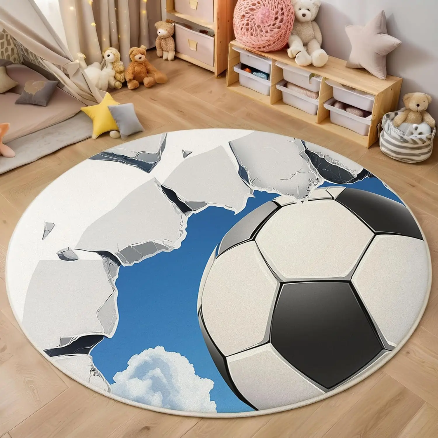 

Cartoon Style Round RugWashable Bedroom Round Area Rugs for Entryway,Soft Living Room Circular Rugs,Football Match Illustration