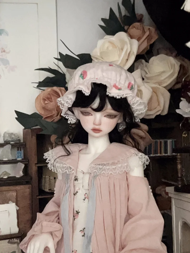 bjd poppenhoed is geschikt voor 1/3 en 1/4 maat elastische kant kleine aardbei slaapmuts popaccessoires