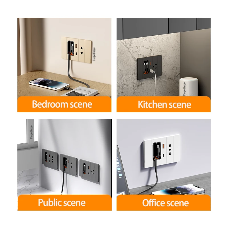 Italy US Thai Universal 20W Fast Charging USB Socket with Charging Cable Smart Home Bedside Mobile Phone Charging Type-c Socket image 6