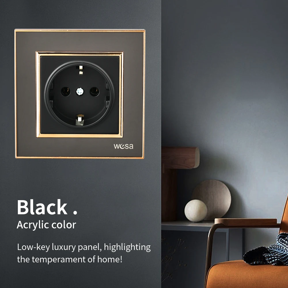 WESA الاتحاد الأوروبي القياسية مقبس الحائط مرآة سوداء الاكريليك لهب لوحة مقبس الطاقة 16A مخرج كهربائي أخبار الأرض القياسية #2