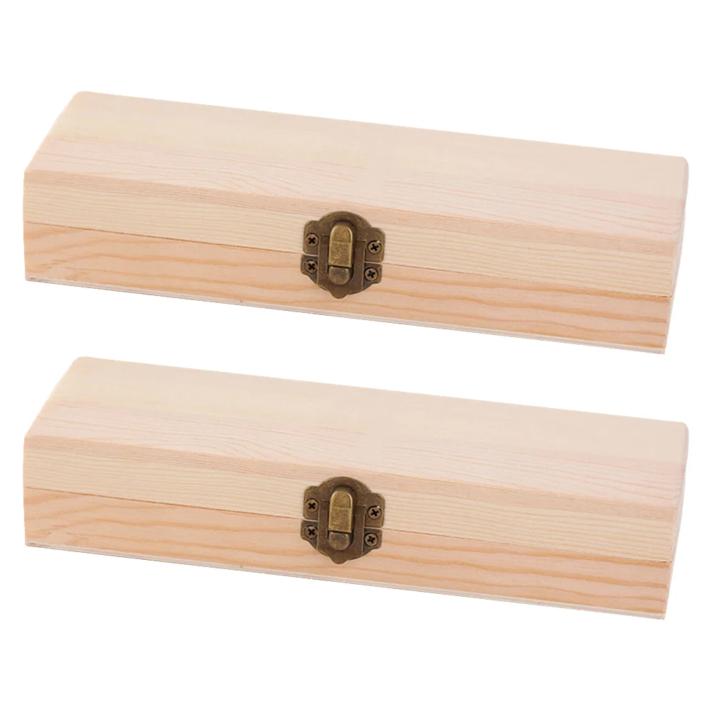 2 Pcs Wooden Pencil Case Lightweight Box Storage Container Portable Stationery Cards Holder