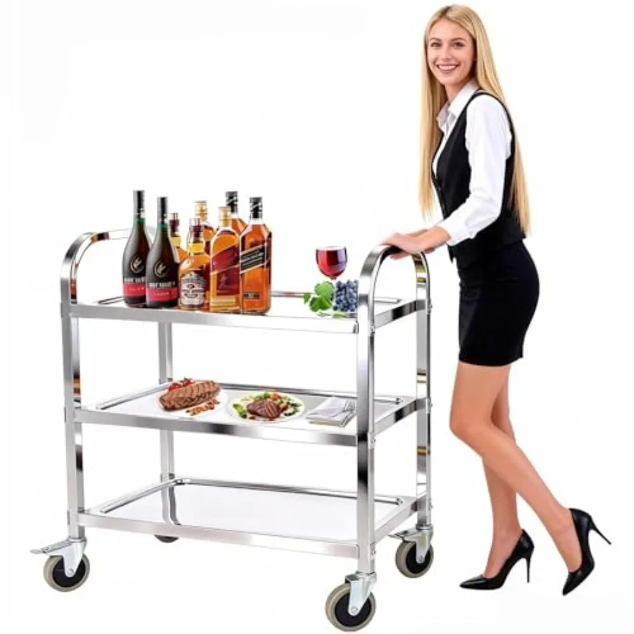 

Stainless Steel Utility Cart 30x16x33 inch 3 Tier Restaurant Carts with Lockable Wheels Serving Rolling Carts for Restaurant Ca