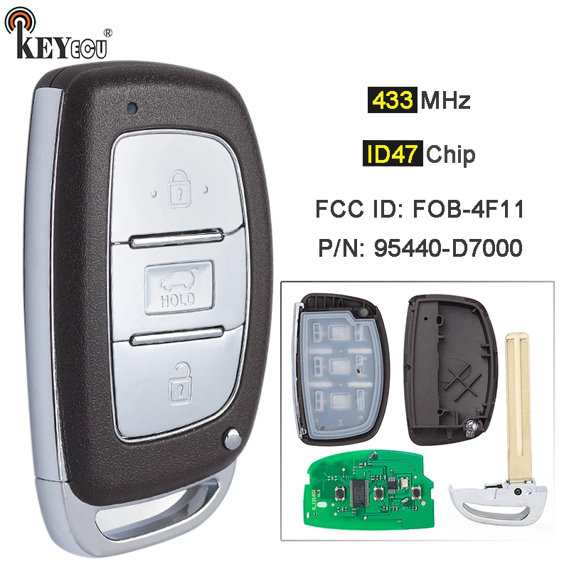 KEYECU 433MHz ID47 Chip P/N: 95440-D7000 FCC ID: FOB-4F11 Smart Keyless Remote Car Key for Hyundai Tucson 2016 2017 2018