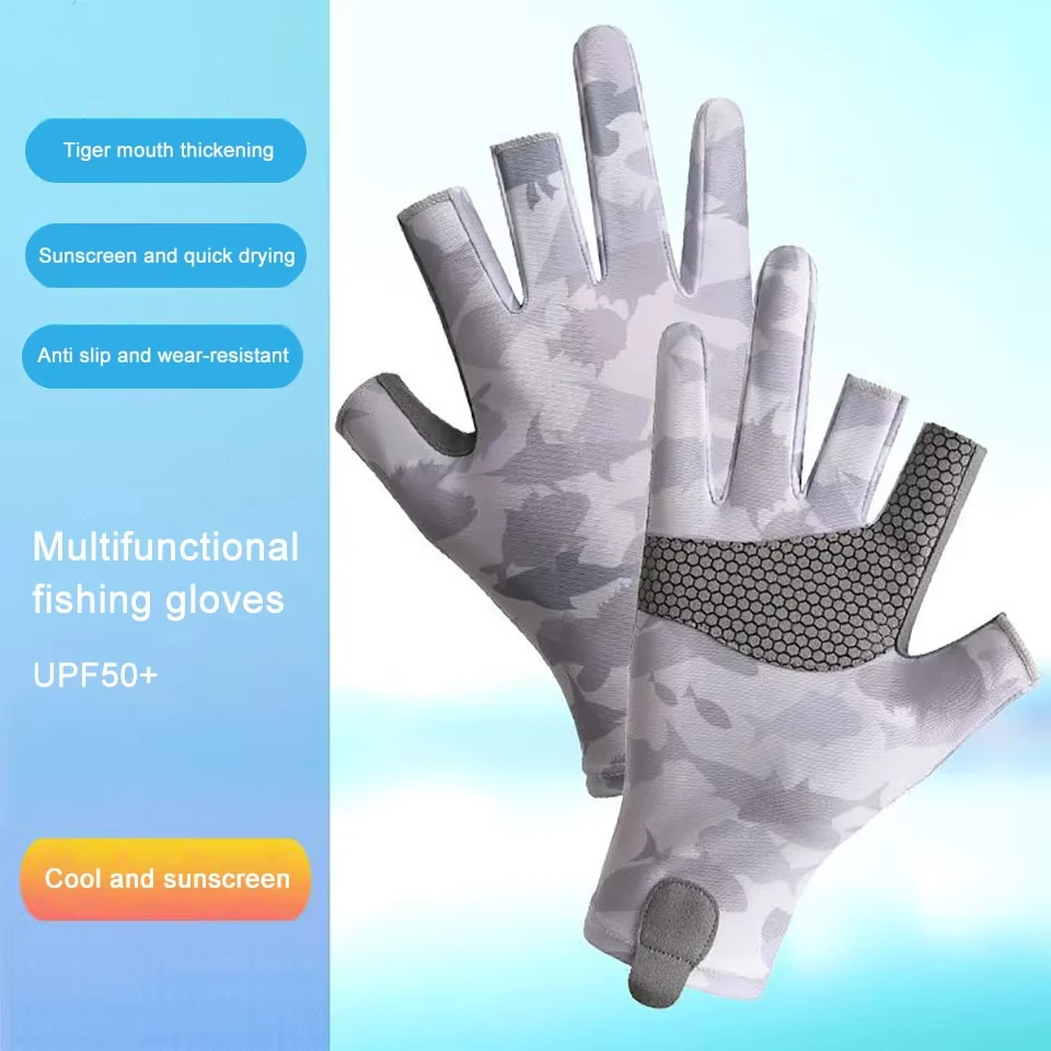 GETINFIT 1Pair Outdoor Fishing Gloves Ice Silk Sunproof Breathable Half Finger Lure Gloves Cycling Anti-Slip Wear Resistant