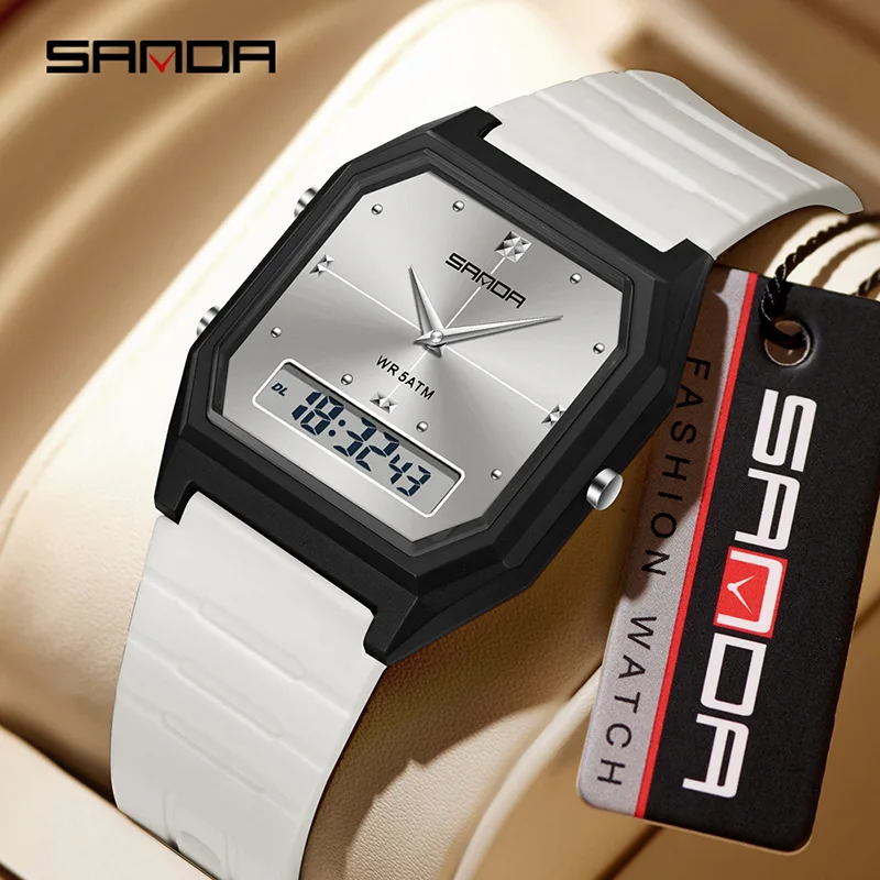 

SANDA 6317 Fashion Men's and Women's Square Watch Multi Functional Timing Alarm Clock Waterproof Men's Watch Relogios Masculino