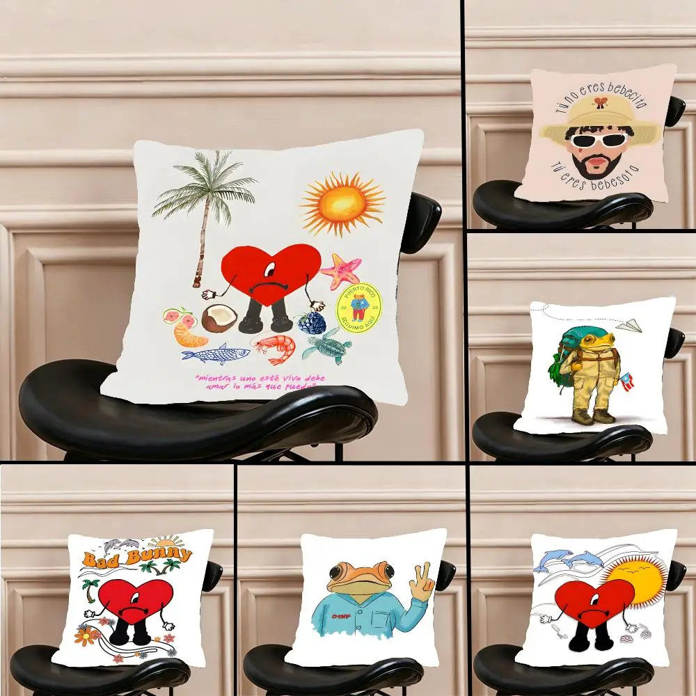 Celebrity Music Bad Bunny Cushion Cover Warm coral fleece Cute kawaii plush Kawaii mascot throw