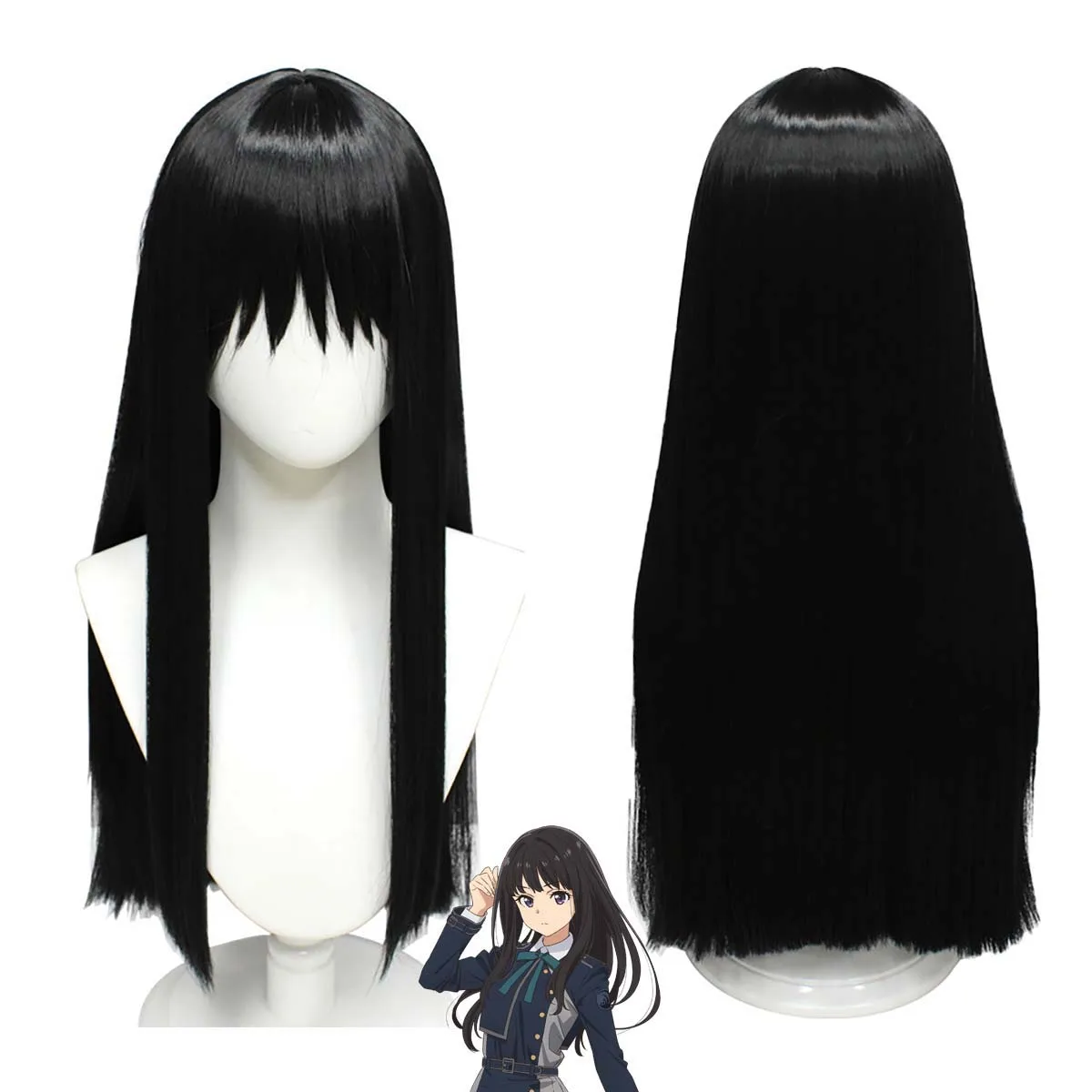 

Реквизит для костюма на Хэллоуин, женский солодка Recoil Inoue Takina, черный термостойкий парик для косплея