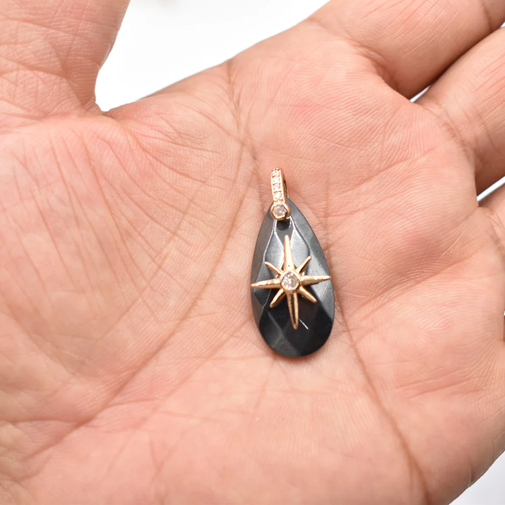 Großhandel 8 Stück/Set 14x25mm Wassertropfenform facettiert geschnitten Modische Natürliche Labradorit Starburst Halsketten-Anhänger Schmuck – Detail 23