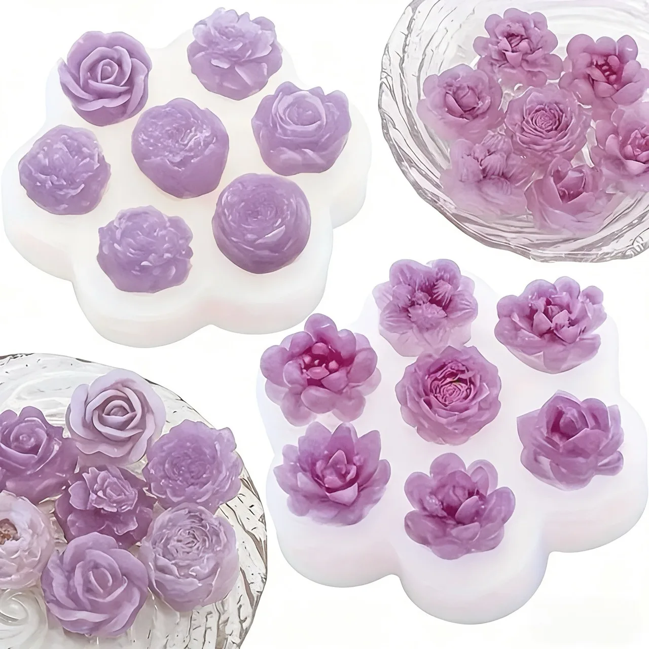 14-teiliges Set Silikonformen mit Sukkulenten- und Blumenmustern, zur Herstellung von Duftkerzen, Kunstharz, Seife, Ton, Dekorationen, Heimdekoration, Valentinstagsgeschenken – langlebig und leicht zu