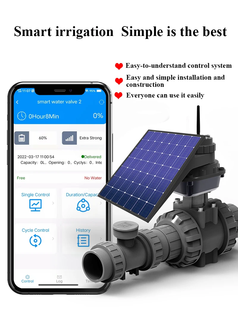 Waterproof Joint Direct Bury GSM/LoRa Connected Dn50 Solar Power Smart Farm Irrigation Control System