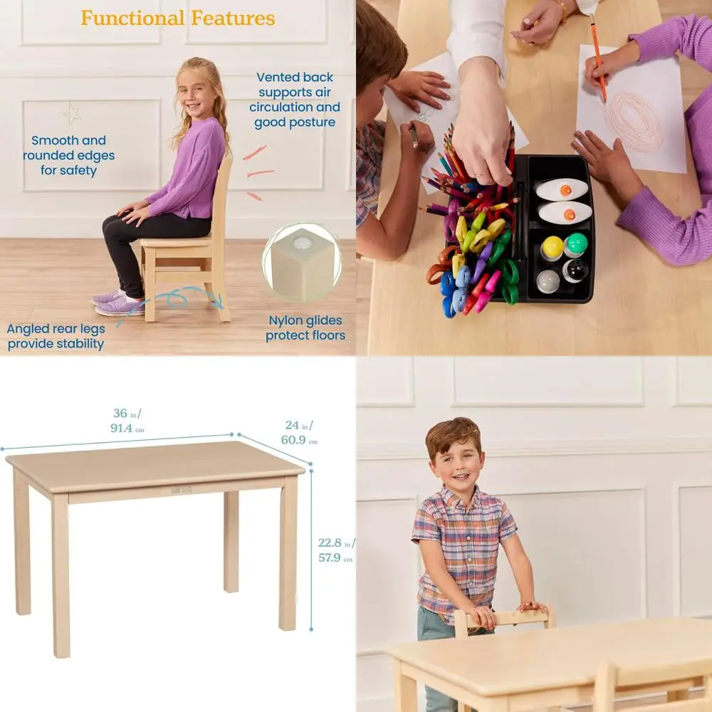 

3-Piece Antique White Kids Wooden Table and Chairs Set, 24x36 Inches, 12 Inch Seat Height