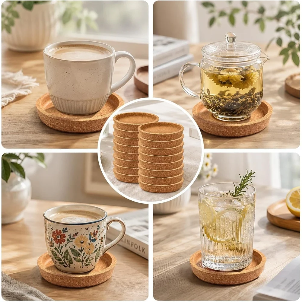 For Daily Drinking As Shown Cork Coasters Set Natural Cork Material Excellent Heat Absorption Grooved Texture Design