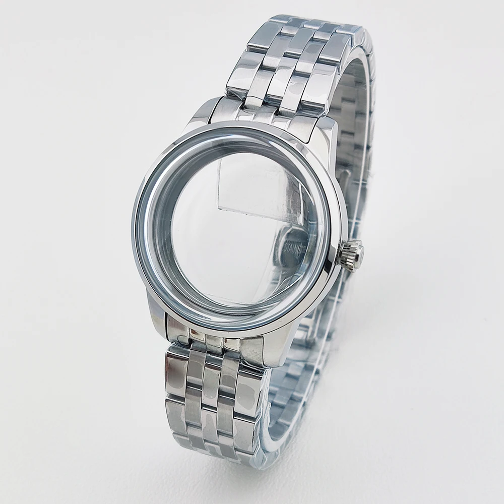 33mm Arch Glass Watch Case nh35 Case Silver Cocktail Case for NH35/NH36/NH38/NH70 Movements fit 28.5mm Dial