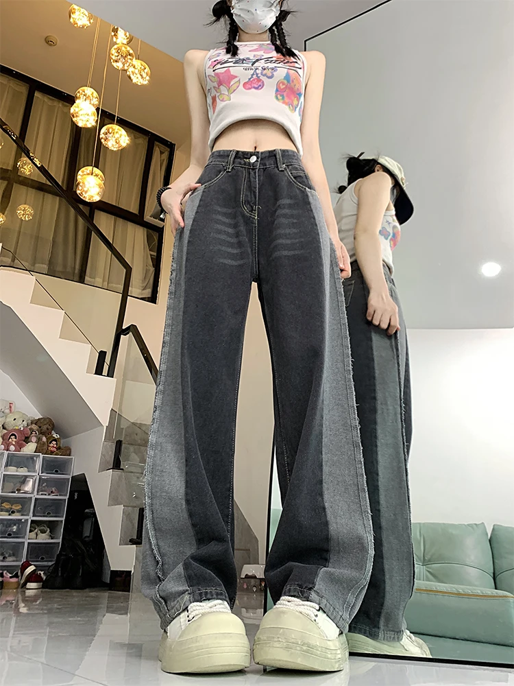 Women's Patchwork Y2k Baggy Jeans Harajuku 90s Aesthetic Denim Trousers Japanese 2000s Style Jean Pants Vintage Trashy Clothes