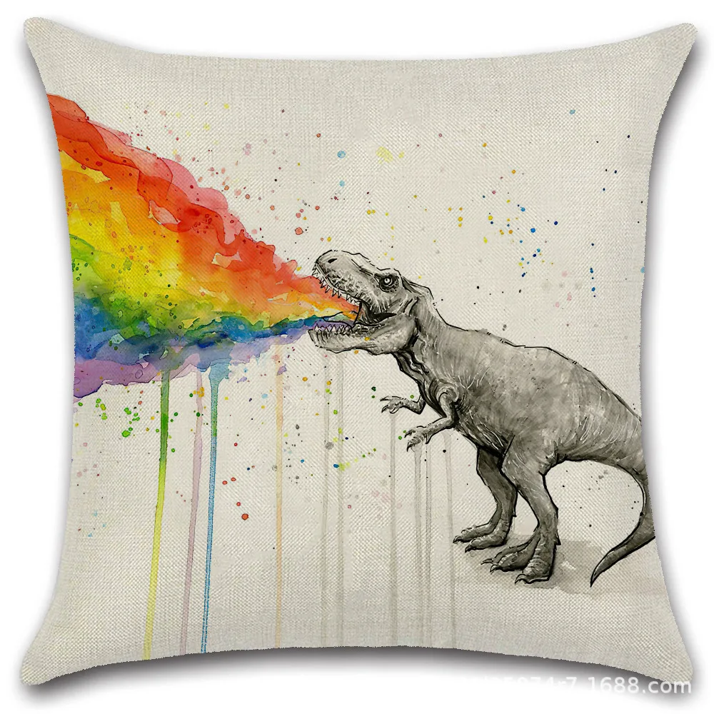 Rainbow Animal Pillows Case Colorful Dinosaur Cat Pillow Covers Decorative for Bed Sofa Living Room Bedroom Pillowcase 40x40 Cm