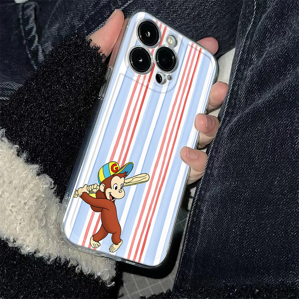 Funda Protectora Suave con Diseño de Mono Jugando con la Pelota para iPhone 11, 15 Air, 17E, 12, 13, 14 Plus, 16E, 16, 17 Pro Max