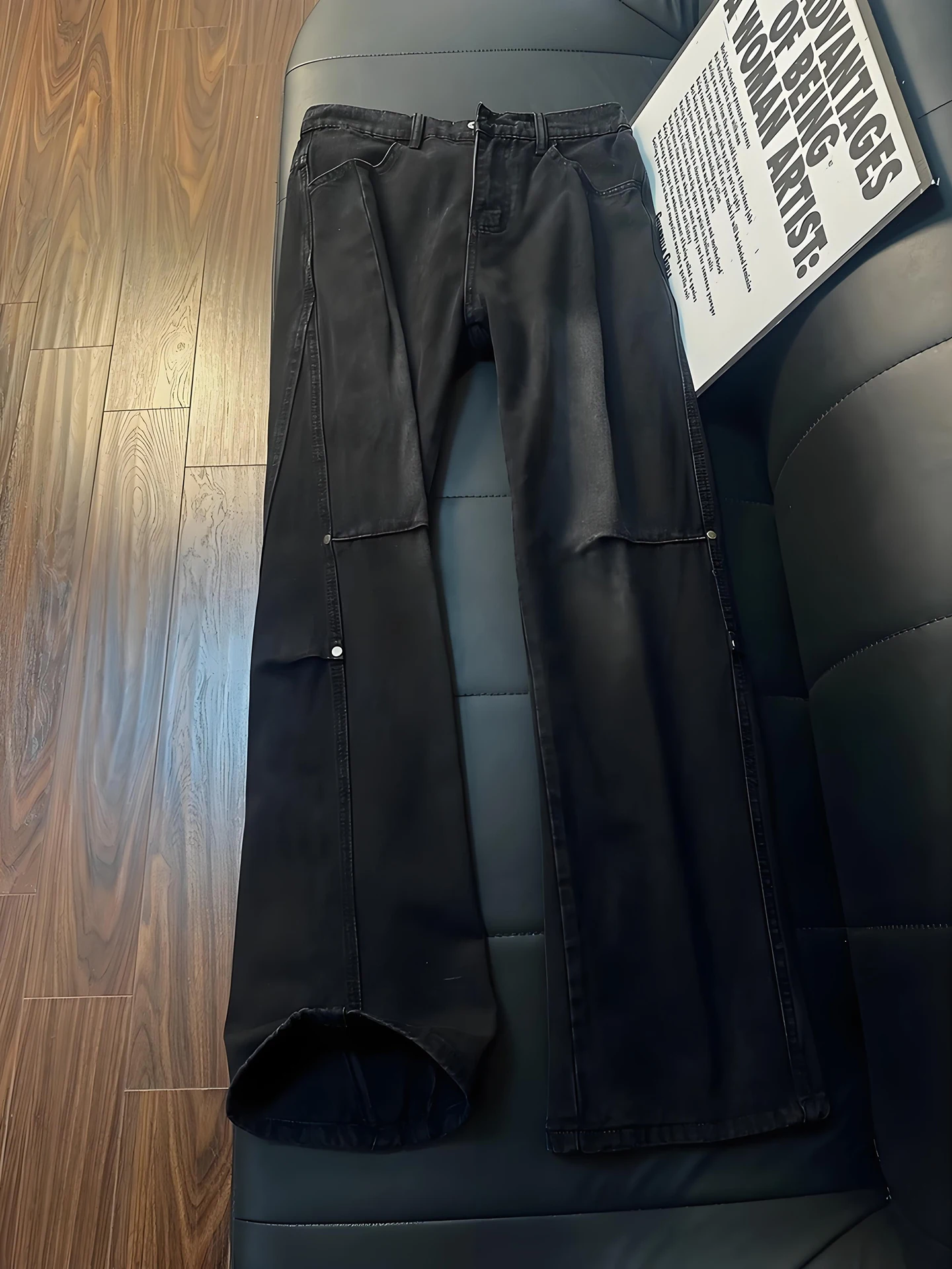 

American Retro Rivet Jeans Men's Spring Autumn Design Sense Pleated Slant Cut Loose Straight Leg Micro Flared Pants