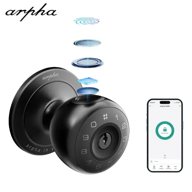 Arpha Smart Lock D260 Smart Fingerprint Door Knob with App Control Keyless Entry Door Lock with Keypad Anti-Peeping Password