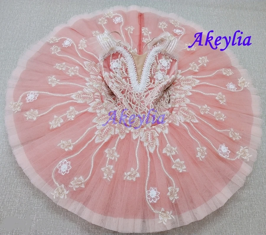 Professional ballet tutu watermelon red girls peformance tutu beige flower fairy doll classical pancake stage Dress pink JN9073