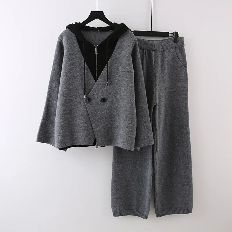 Two Piece Sets Knitted Skirt Women Casual Vintage Sweater Knit 2 Piece Suits Winter V-neck Cardigan Long Sleeve Suit Trousers