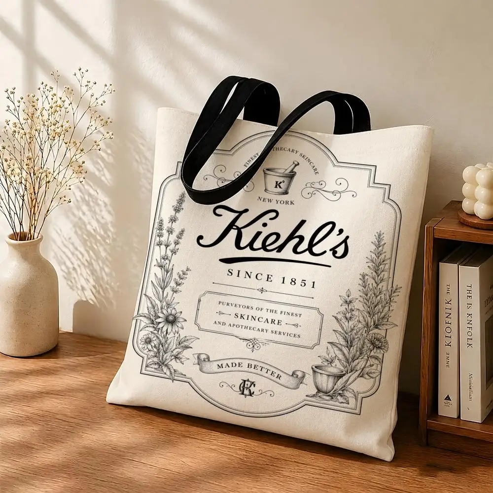 Brand K-Kiehl's Storage Bags Canvas  bag, suitable for work, school, and daily commutes, reusable shopping bag.