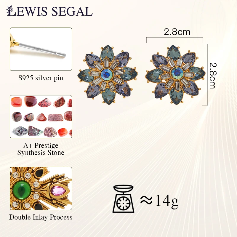 LEWIS SEGAL-Brincos de luxo para mulheres, girassol de cristal cz, estilo medieval, anel aberto, joias finas, banhado a ouro 18k, presente de festa