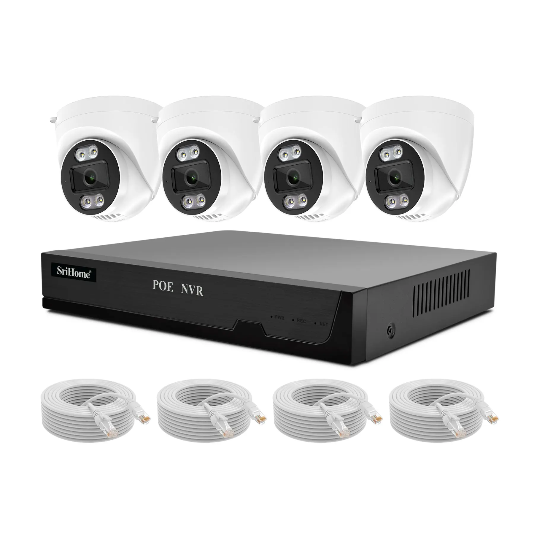 2024 Years NVS005 +4*POE030B 5MP PoE NVR Srihome  Security Outdoor Camera Full Night Vision CCTV Wifi Camera Two Way Audio