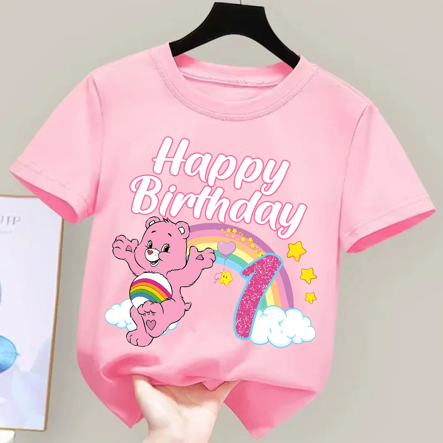 Care Bears Birthday Number T-shirt Children Tee Top Round Collar Clothing Kawaii Girls Short Sleeve Kids Cartoon Clothes Gift view 2