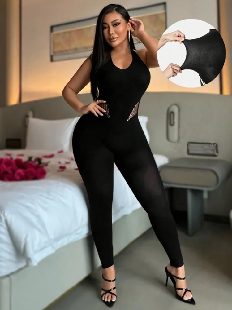 Mono sexy para mujer Sin espalda Color sólido Sin mangas Color sólido Mono talla grande