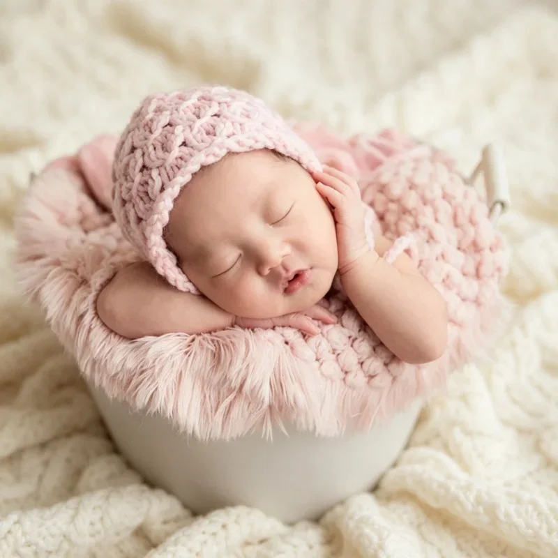 Soft Crochet Blanket 1Pc Basket Stuffer Filler Newborn Photo Pad Baby Background Prop Multicolored Studio Shooting Supply